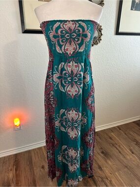 Angie Teal Bohemian Strapless Maxi Dress